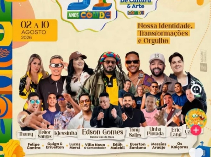 Conde comemora 91 anos valorizando cultura, identidade e grandes atrações musicais